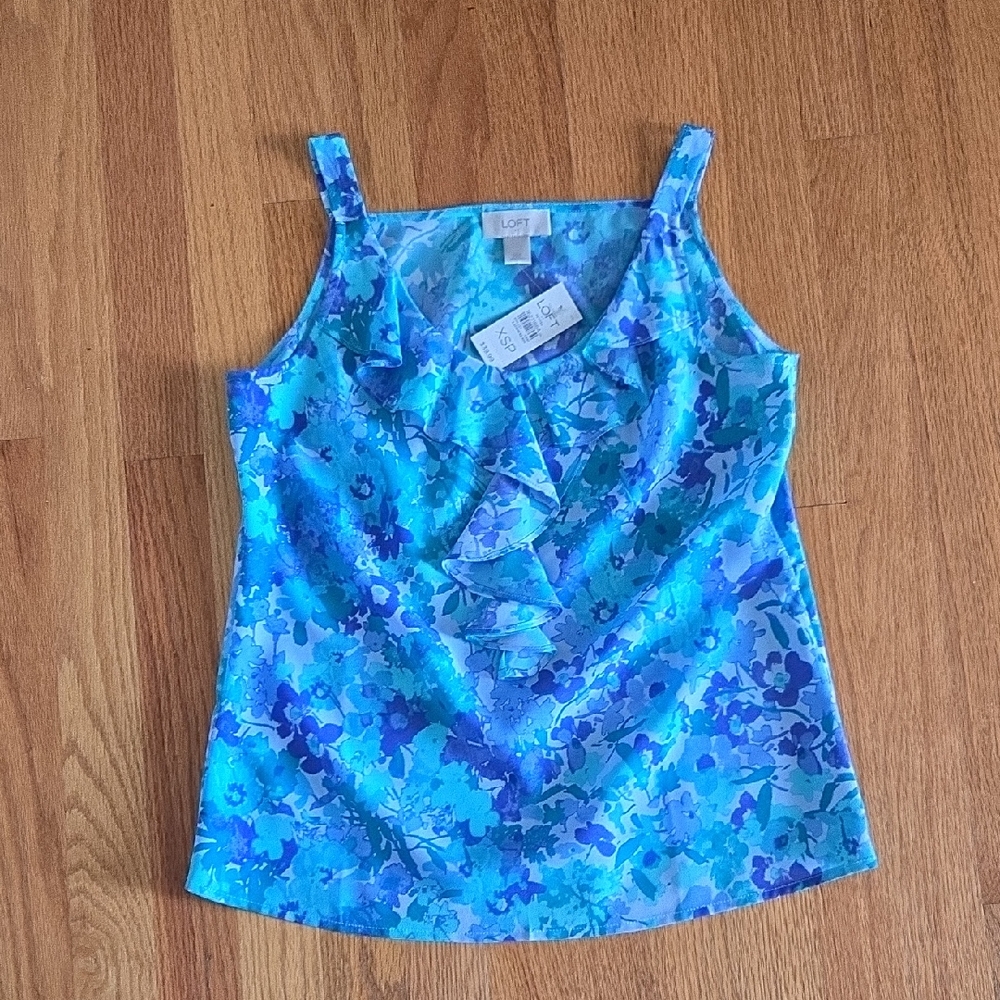 LOFT Vibrant Blue Floral Tank Top
